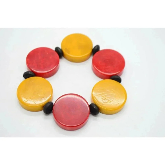 Cherry Red Butterscotch Yellow Bakelite Disc Mod S - Picture 3 of 5